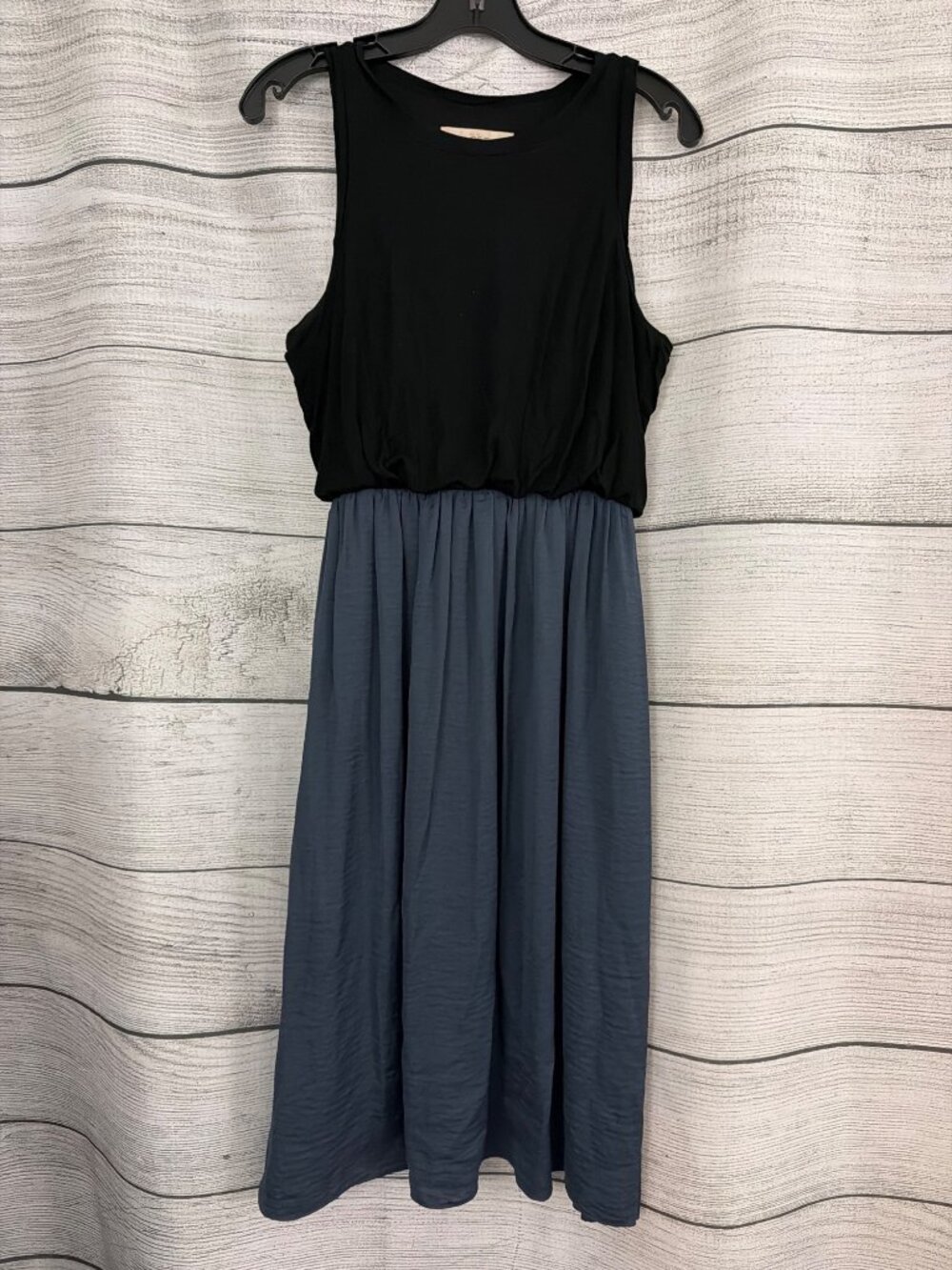 Ann Taylor Loft Black & Blue Sleeveless Midi Dress SP